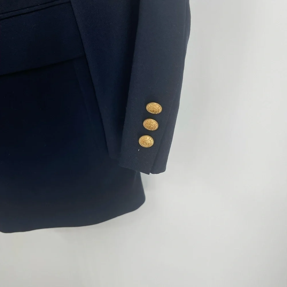 Brooks Brothers 346 Blazer Men Size 43L Navy Blue Worsted Wool Gold Buttons